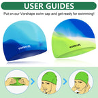 Vorshape Swim Cap Kids (2 Pack), Durable Waterproof Swimming Cap For Girls Boys Teens Toddler, Comfortable Fit For Long Hair And
