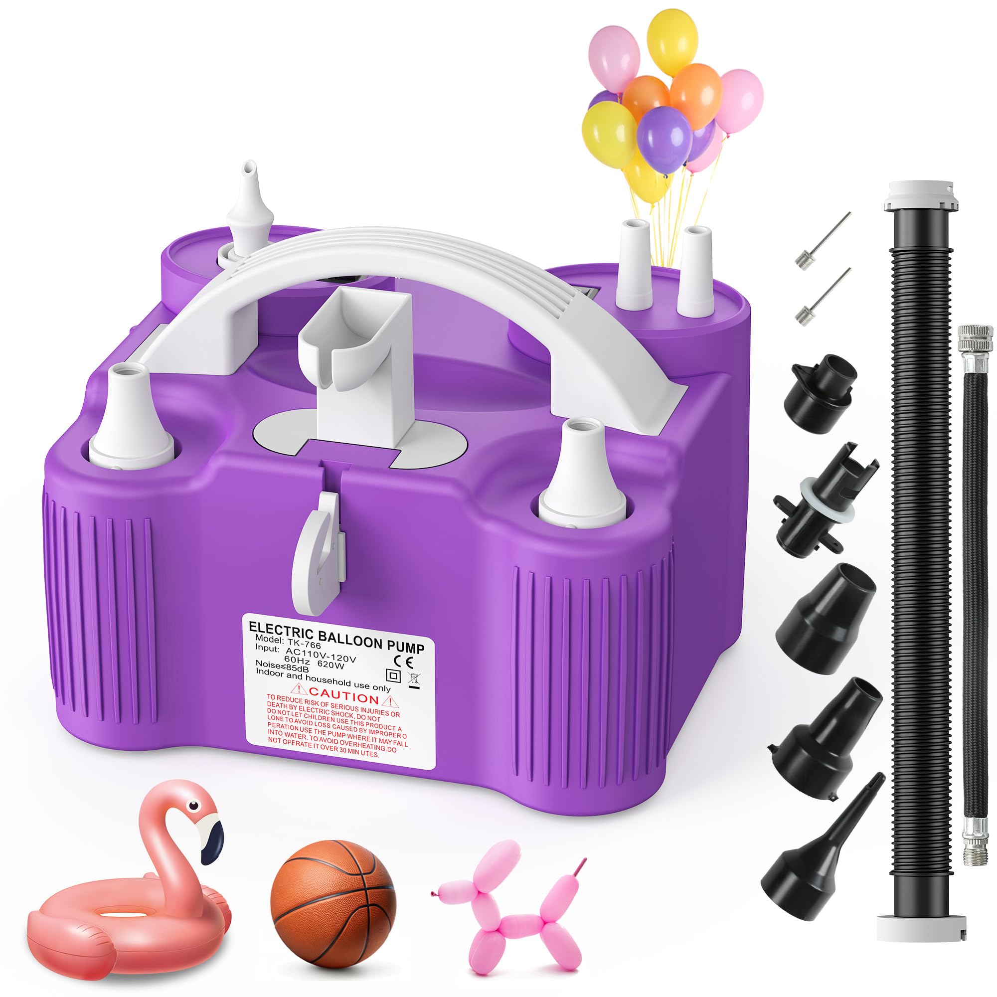 4-in-1 Electric Balloon Pump for All Balloons, Inflatables, and Sports Balls, Triple Inflating Ports for Latex Foil 260q Mylar B