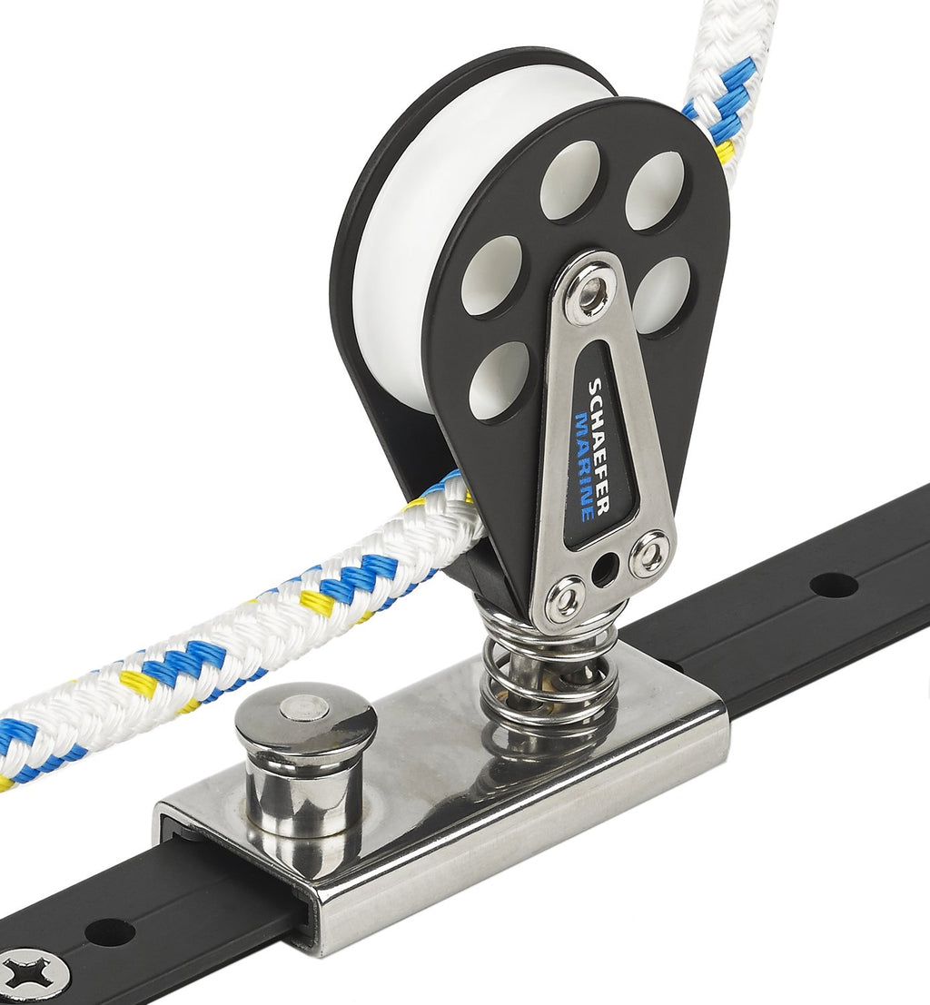 Schaefer 5 Series Single Block On 1-Inch T-Track Slider, Aluminum Cheeks And Delrin Plain Bearing Sheave, 25Mm, Black