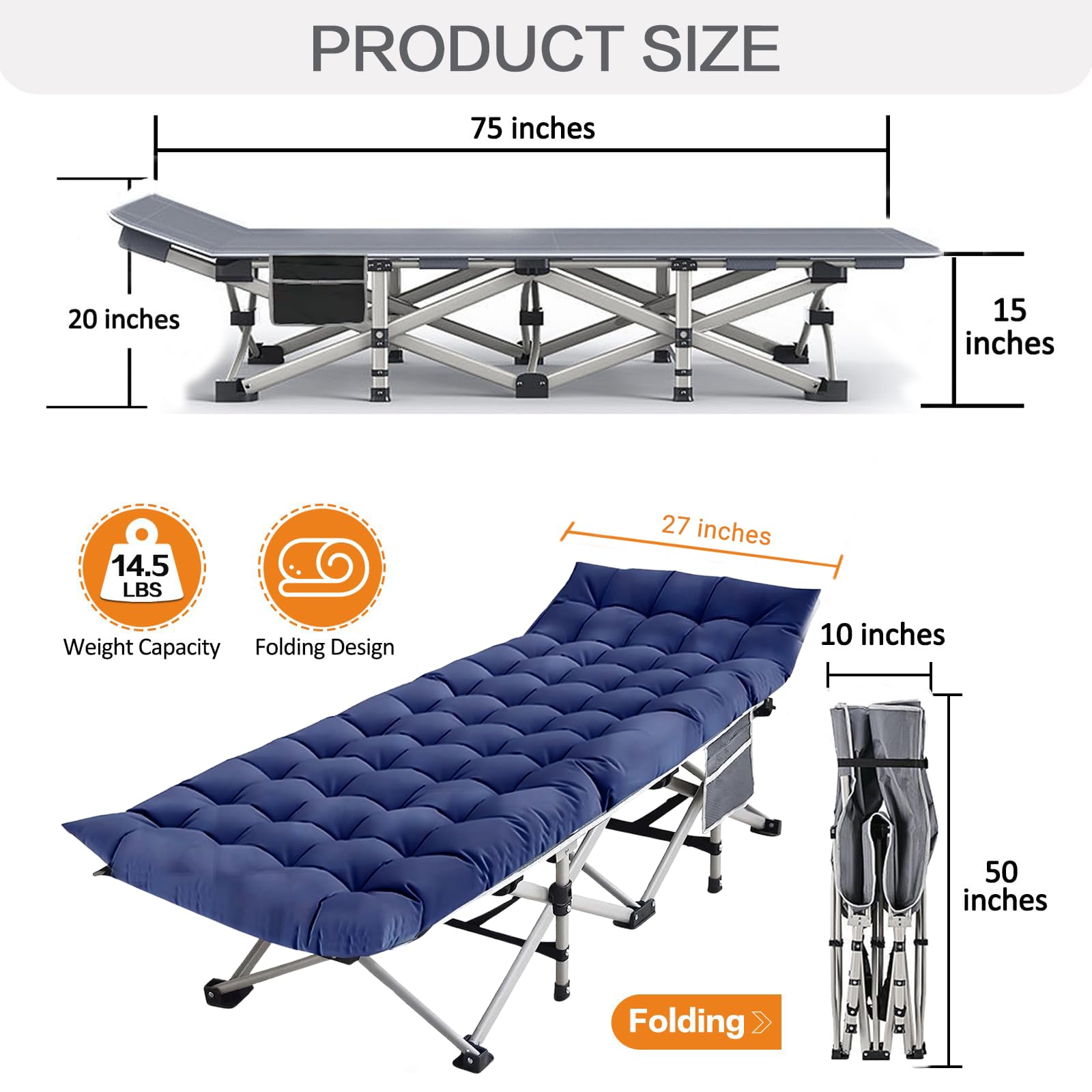 Camping Cot With Comfortable Mattress, 1 Pack Folding Camping Cots, Cots For Sleeping Camping Bed Heavy Duty Folding Cot With Ca