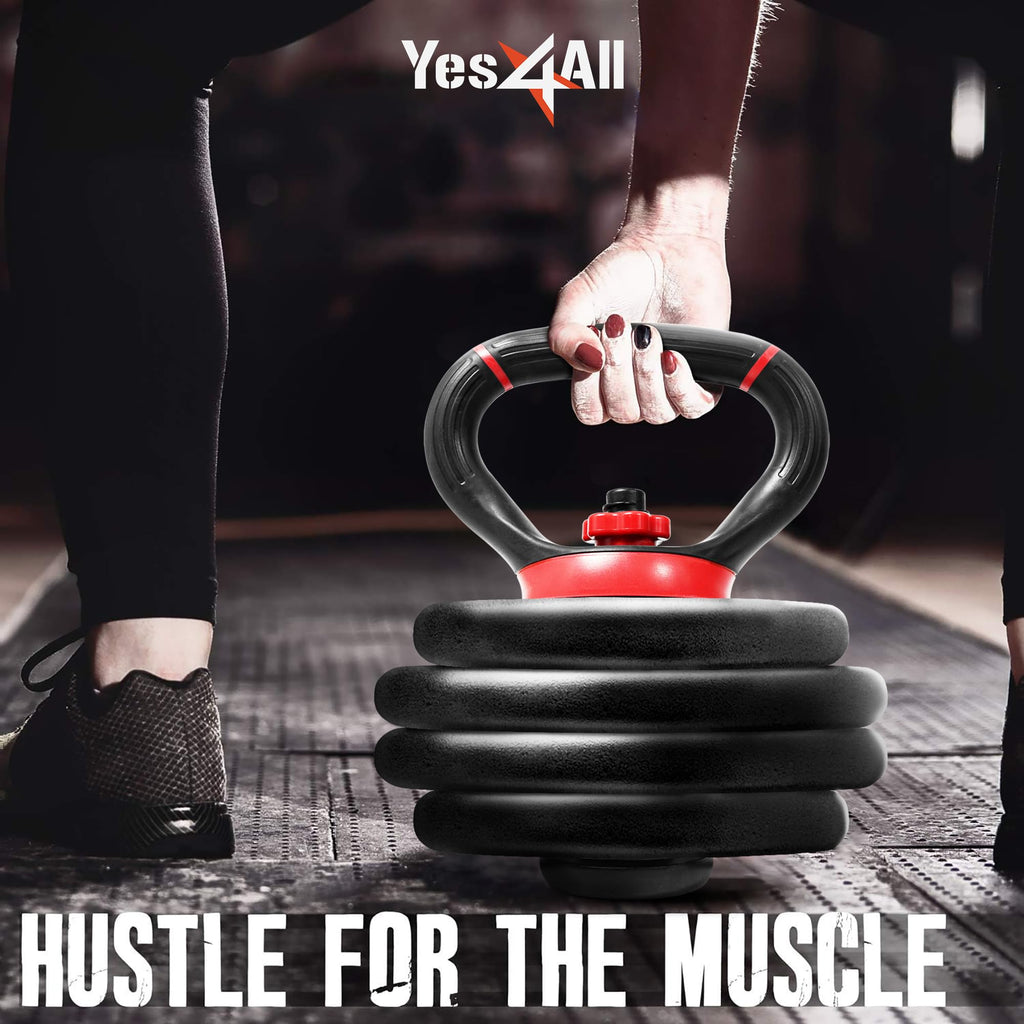 Yes4All Comfortable Grip Adjustable Kettlebell Handle Converter For 1 Inch Weight Plates - Red