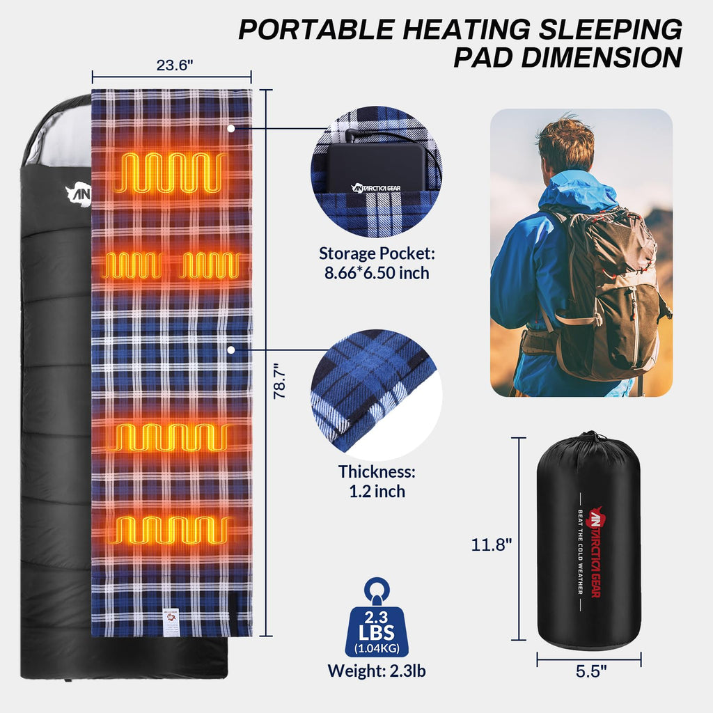 Antarctica Gear Heated Sleeping Bag Liner, 5 Heated Zones With 16000Mah 12V Battery Heated Pad, Electirc Sleeping Bag Heater For