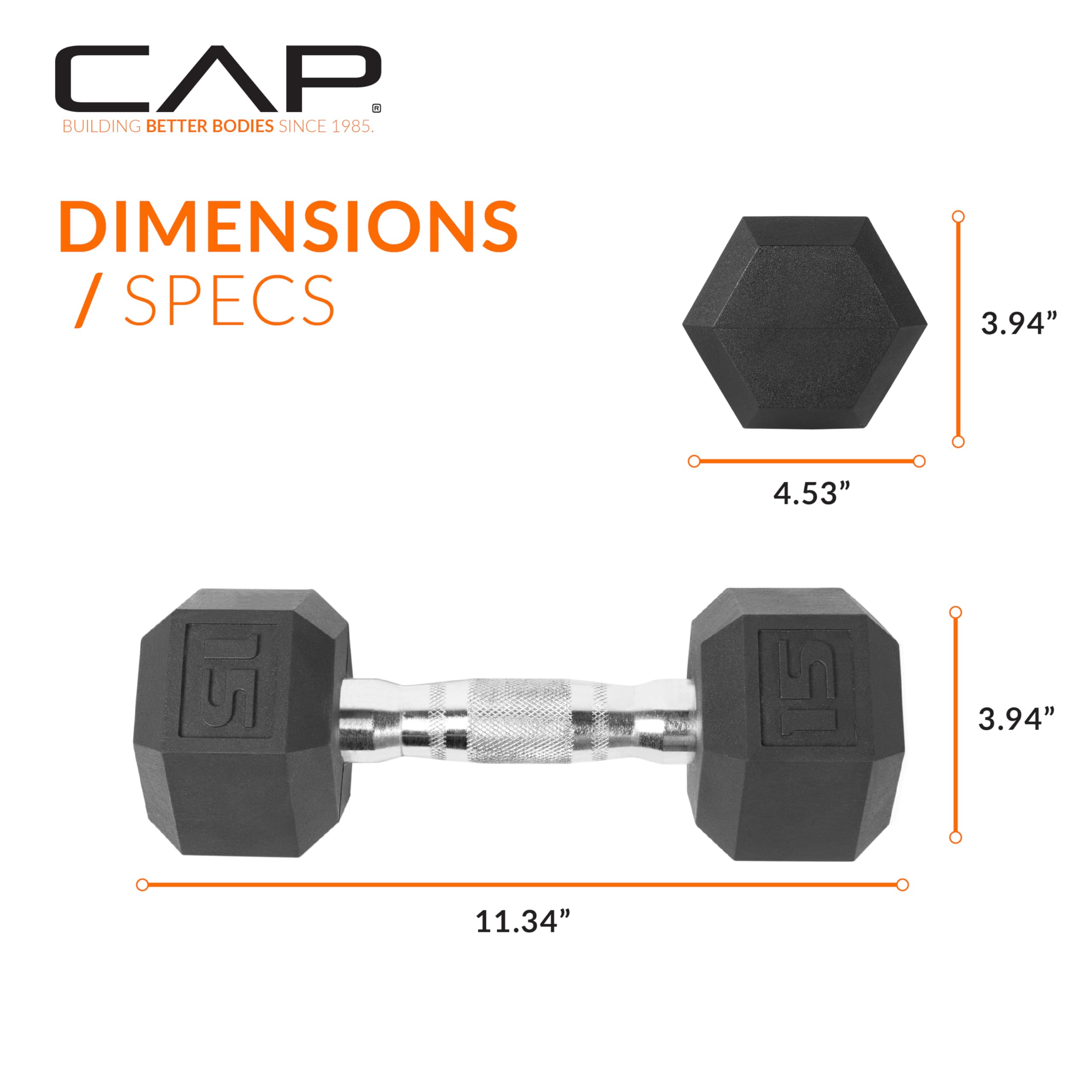 Cap Barbell 50Lb Coated Hex Dumbbells, 10X2 15X2, Part Of 150Lb Set