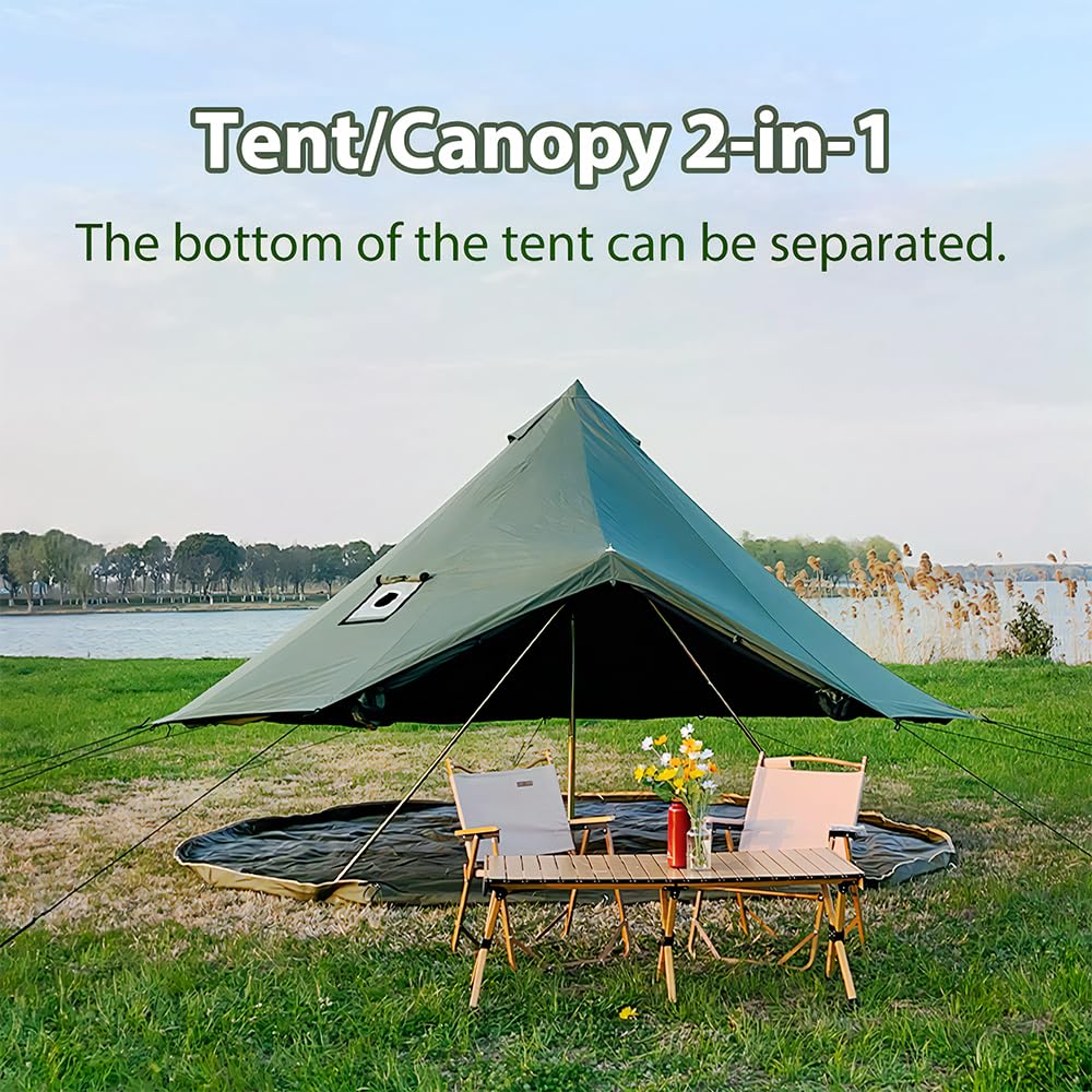 Waldzimmer Canvas Bell Tent 13.1Ft Green With Pre-Cut Stove Jack, Spacious 4M Family Yurt Tent For 4-5 Person, 4 Season Water-Re