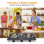 Camplux Propane Gas Stove With 21,600Btu, 3 Burners Propane Stove, Tempered Glass Camping Cooking Stove