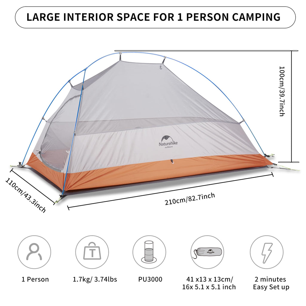 Naturehike Cloud Up 1 Person Tent Lightweight Backpacking Tent With Footprint - 3 Season Camping Hiking Waterproof Backpack 1 Ma