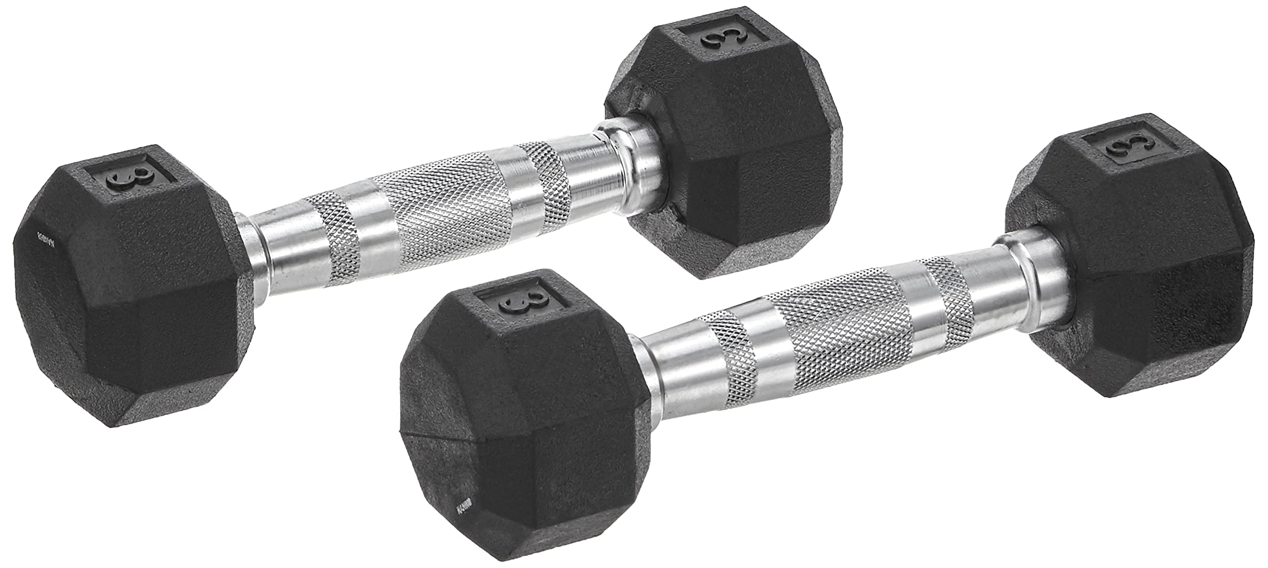 SPRI Dumbbells Hand Weights Set of 2 - 3 lb Rubber Hex Chrome Handle Exercise & Fitness Dumbbell for Home Gym Equipment Workouts