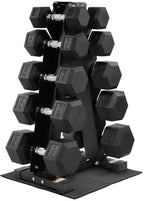 Fitvids Rubber Coated Hex Dumbbell Weight Set and Storage Rack, 200 LBS