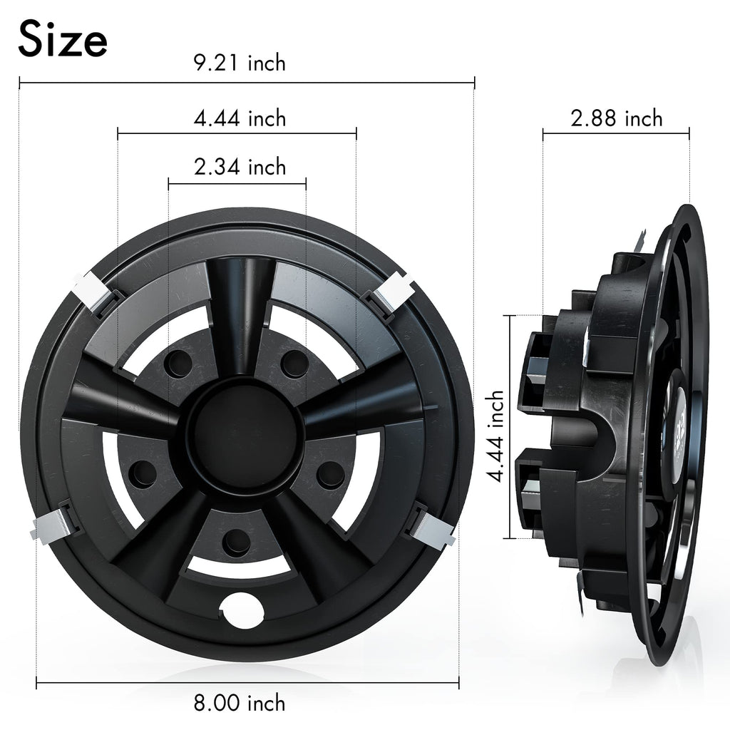 10L0L Golf Cart Wheel Covers Hub Caps For Ezgo, Club Car, Yamaha - 8 Inch Snap-On Installation, Black, Set Of 4