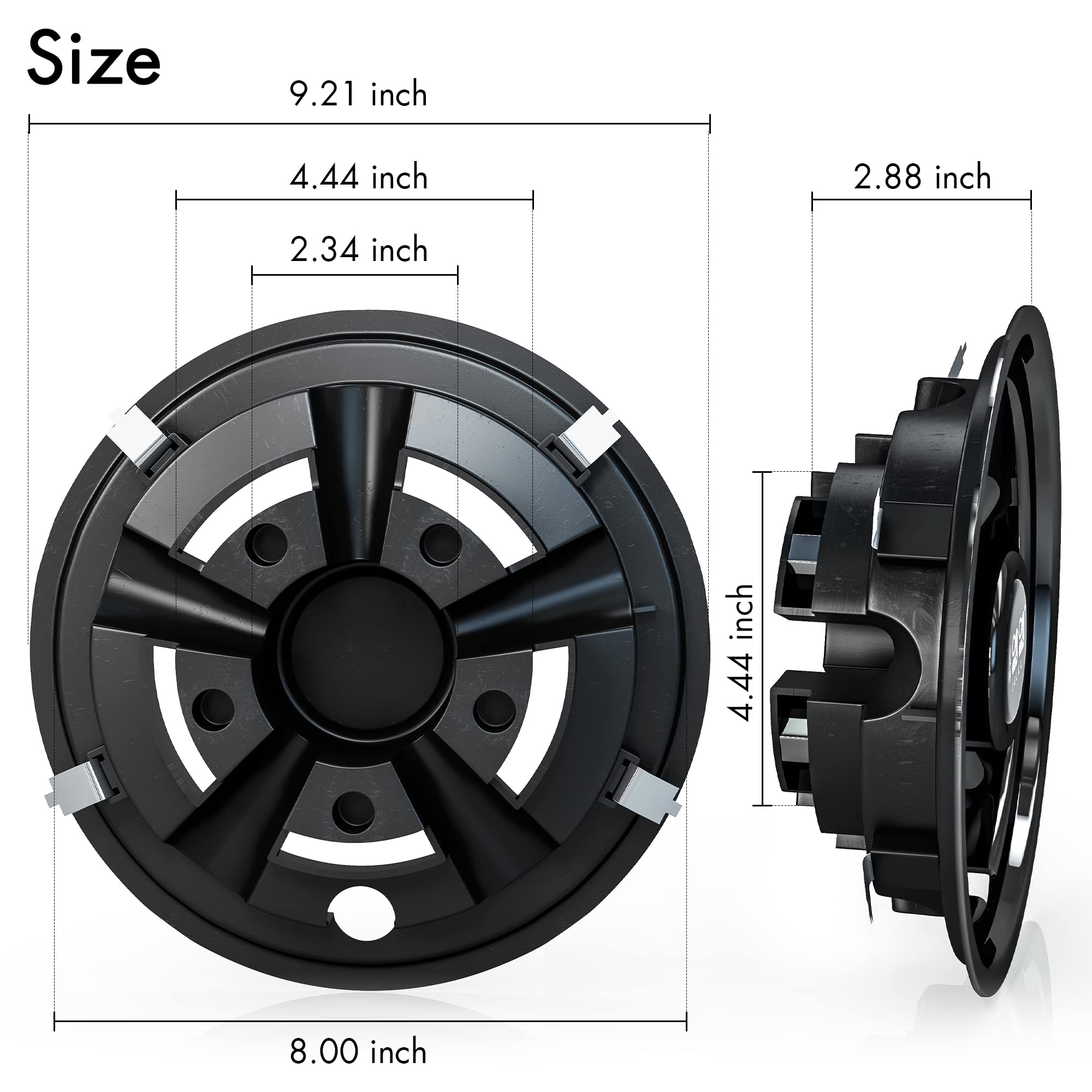 10L0L Golf Cart Wheel Covers Hub Caps For Ezgo, Club Car, Yamaha - 8 Inch Snap-On Installation, Black, Set Of 4