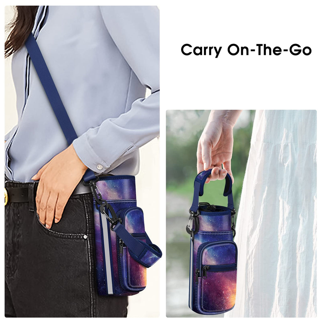 Casebot Water Bottle Carrier Bag Sling Case, Sports Water Bottle Pouch Holder Sleeve With Adjustable Shoulder Hand Strap And 2 P