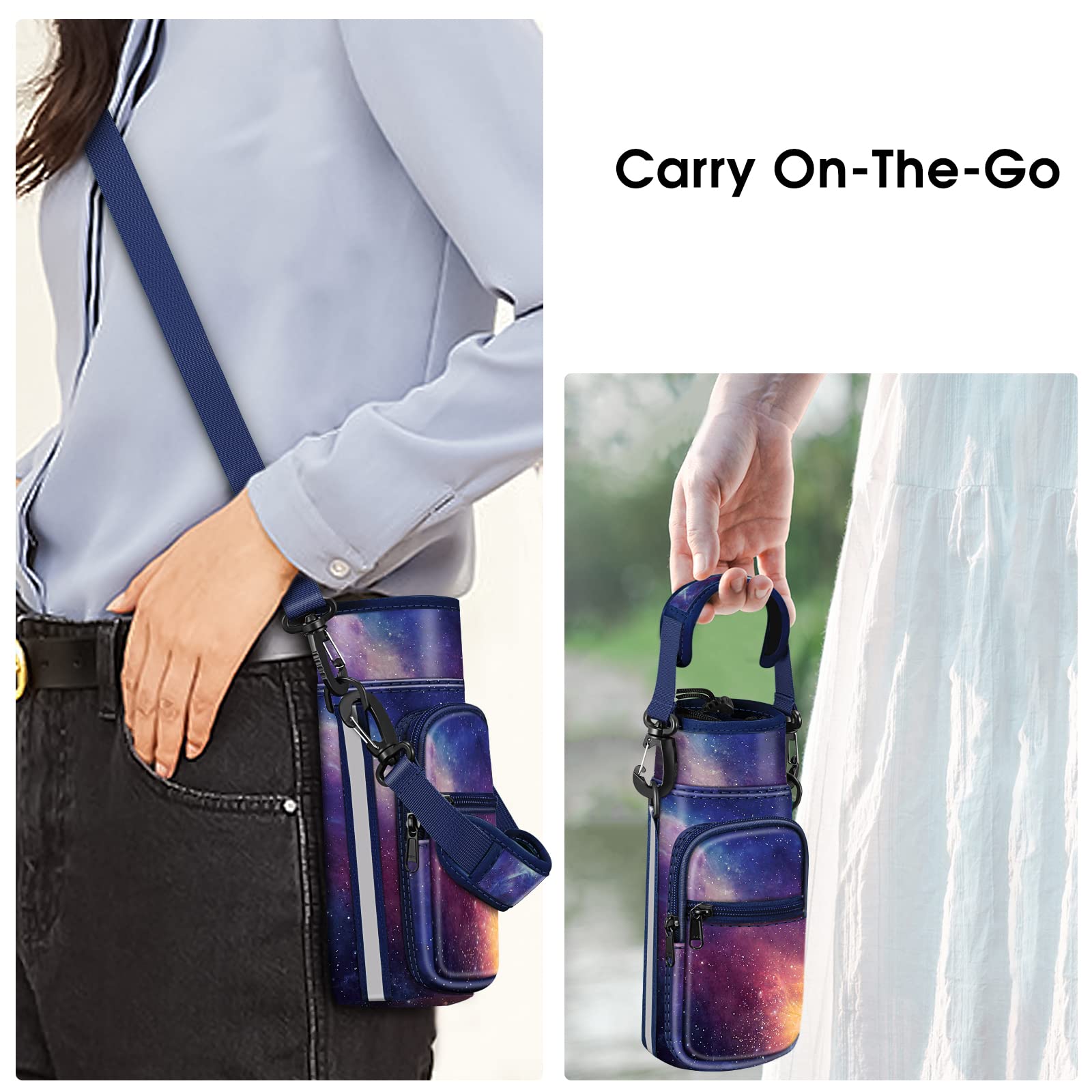 Casebot Water Bottle Carrier Bag Sling Case, Sports Water Bottle Pouch Holder Sleeve With Adjustable Shoulder Hand Strap And 2 P