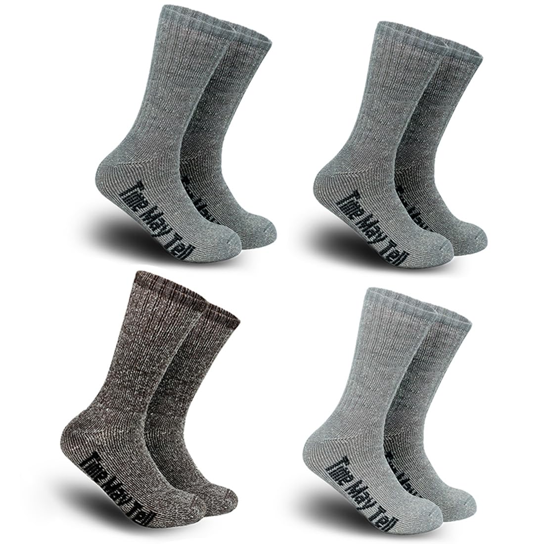 Time May Tell Mens Merino Wool Hiking Cushion Socks Thermal Warm Crew Winter Boot Socks Pack (2Dark grey,Light grey,Brown(4 pair