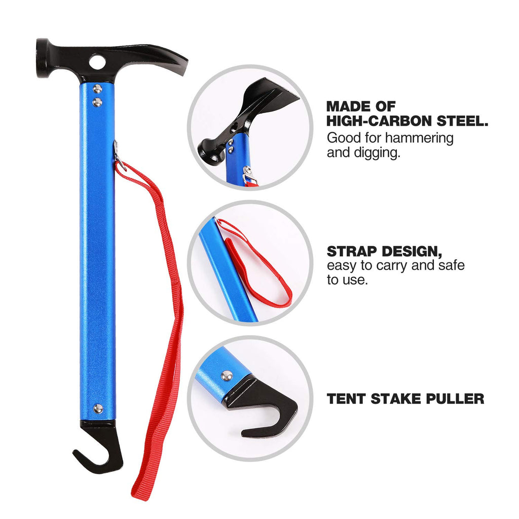 Redcamp Aluminum Camping Hammer With Hook, 12'' Lightweight Multi-Functional Tent Stake Hammer, Portable Camp Stake Mallet, Blue