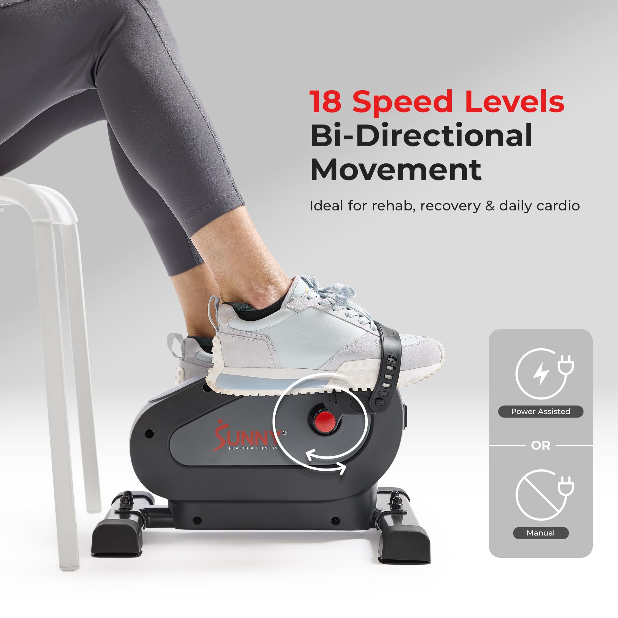 Sunny Health & Fitness Smart Motorized Mini Exercise Bike, Dual Function Portable Under-Desk Pedal Trainer for Low-Impact Cardio