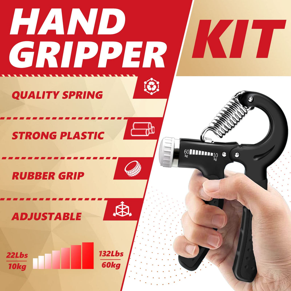 Roygra Grip Strength Trainer, Forearm Workout, Hand & Finger Exerciser - 5 Pack (Black)