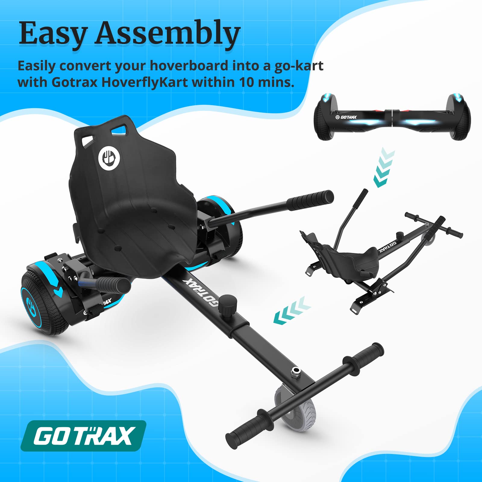 Gotrax HoverflyKart Seat Attachment Accessory for 6.5 8 8.5 10 Self Balancing Scooter, Adjustable Frame Length and Handlebar Con