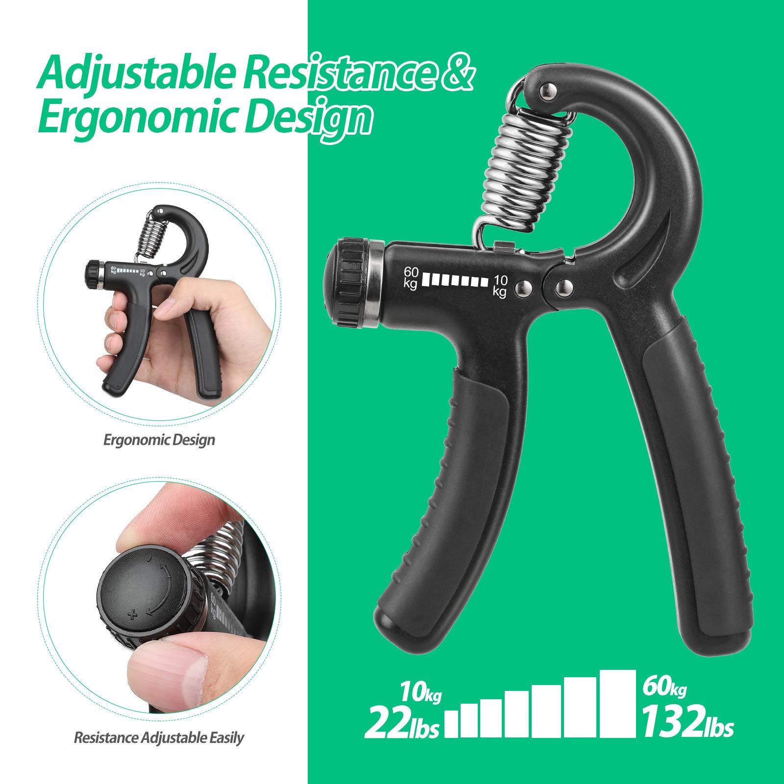 Niyikow Grip Strength Trainer, Hand Grip Strengthener, Adjustable Resistance 22-132Lbs (10-60Kg), Non-Slip Gripper, Perfect For