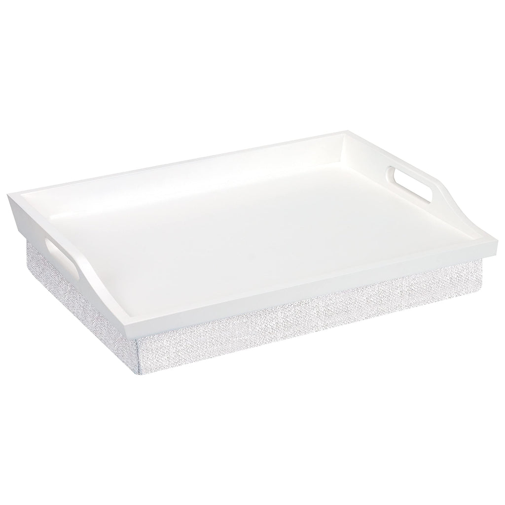 Rossie Home Wood Bed Tray Lap Desk - Set Of Two - With Hyacinth Storage Basket - Soft White - Fits Up To 156 Inch Laptops - Styl