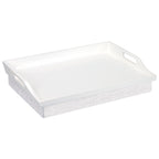 Rossie Home Wood Bed Tray Lap Desk - Set Of Two - With Hyacinth Storage Basket - Soft White - Fits Up To 156 Inch Laptops - Styl