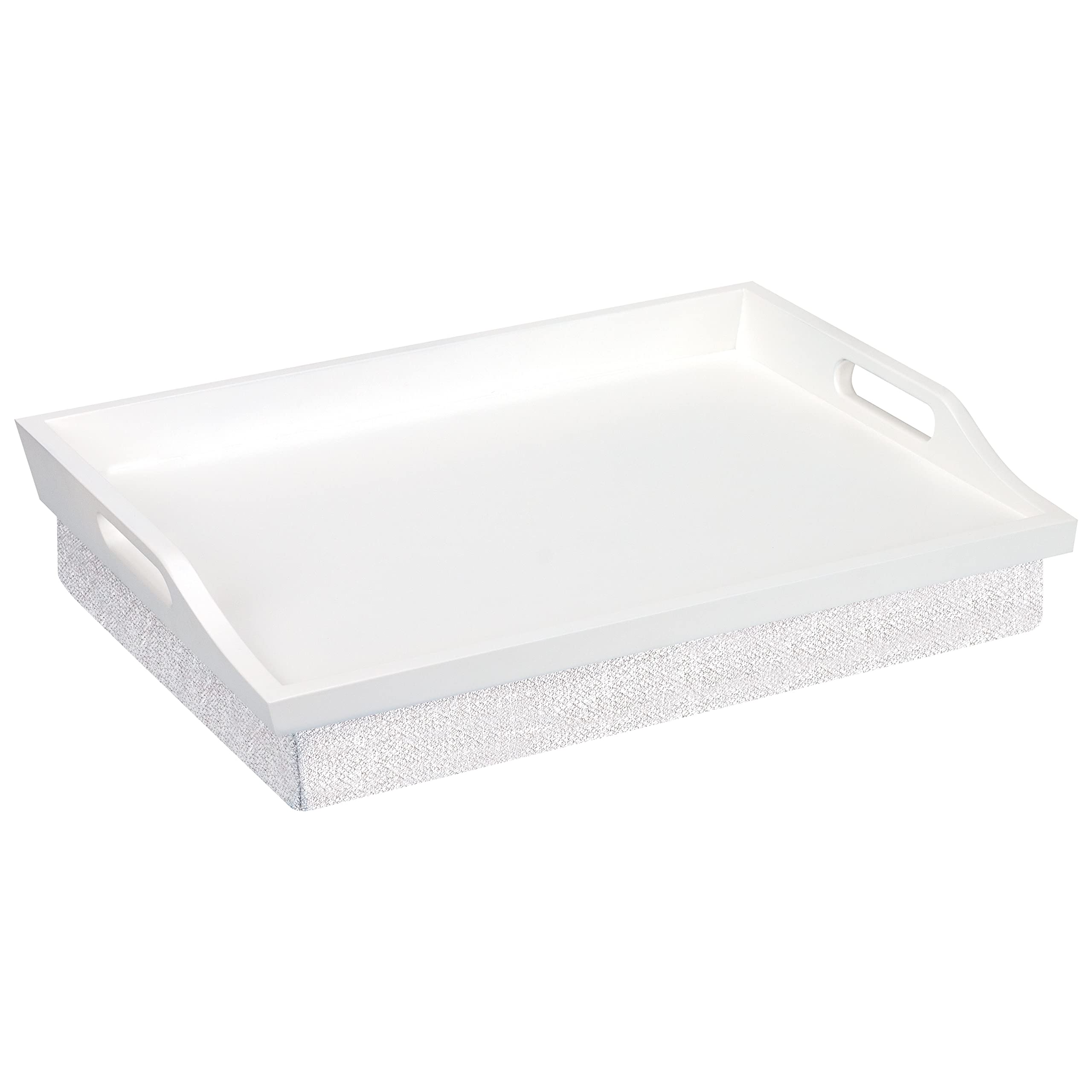 Rossie Home Wood Bed Tray Lap Desk - Set Of Two - With Hyacinth Storage Basket - Soft White - Fits Up To 156 Inch Laptops - Styl