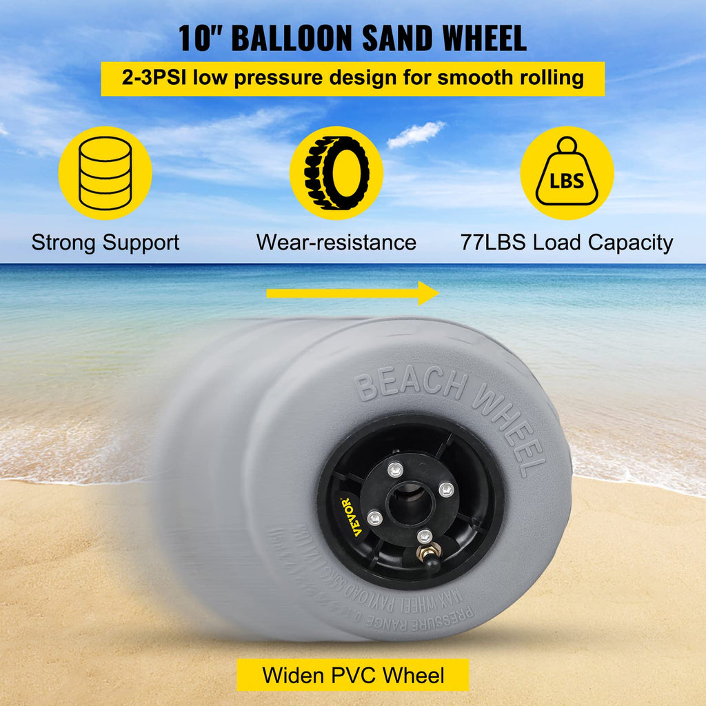 Vevor Beach Balloon Wheels, 9'' Replacement Sand Tires, Pvc Cart Tires For Kayak Dolly, Canoe Cart And Buggy W/Free Air Pump, 2-