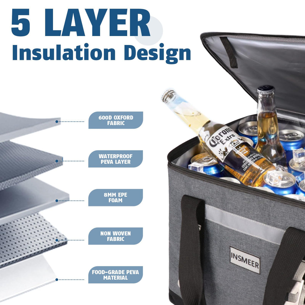 Insmeer Insulated Cooler Bag 65Cans/32 Cans Large Cooler Bag Soft Sided Cooler With Shoulder Strap, Collapsible Leakproof Portab