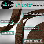 Teceum 1 Inch Webbing - Brown - 50 Yards - 1    Webbing For Climbing Outdoors Indoors Crafting