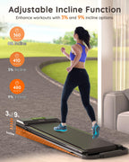 Walking Pad Treadmill With Incline 3%/9%, 2.5 Hp Under Desk Treadmills For Home Small Office With Handle Bar, 265Lbs Foldable Po