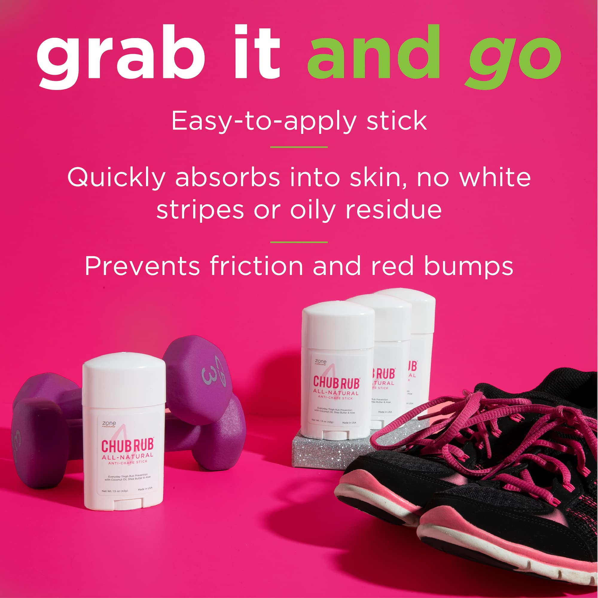 Zone Naturals Chub Rub Stick - 100% Natural Anti Chafing Stick - Friction Defense Anti Chafe Stick Reduces Rubbing And Irritatio