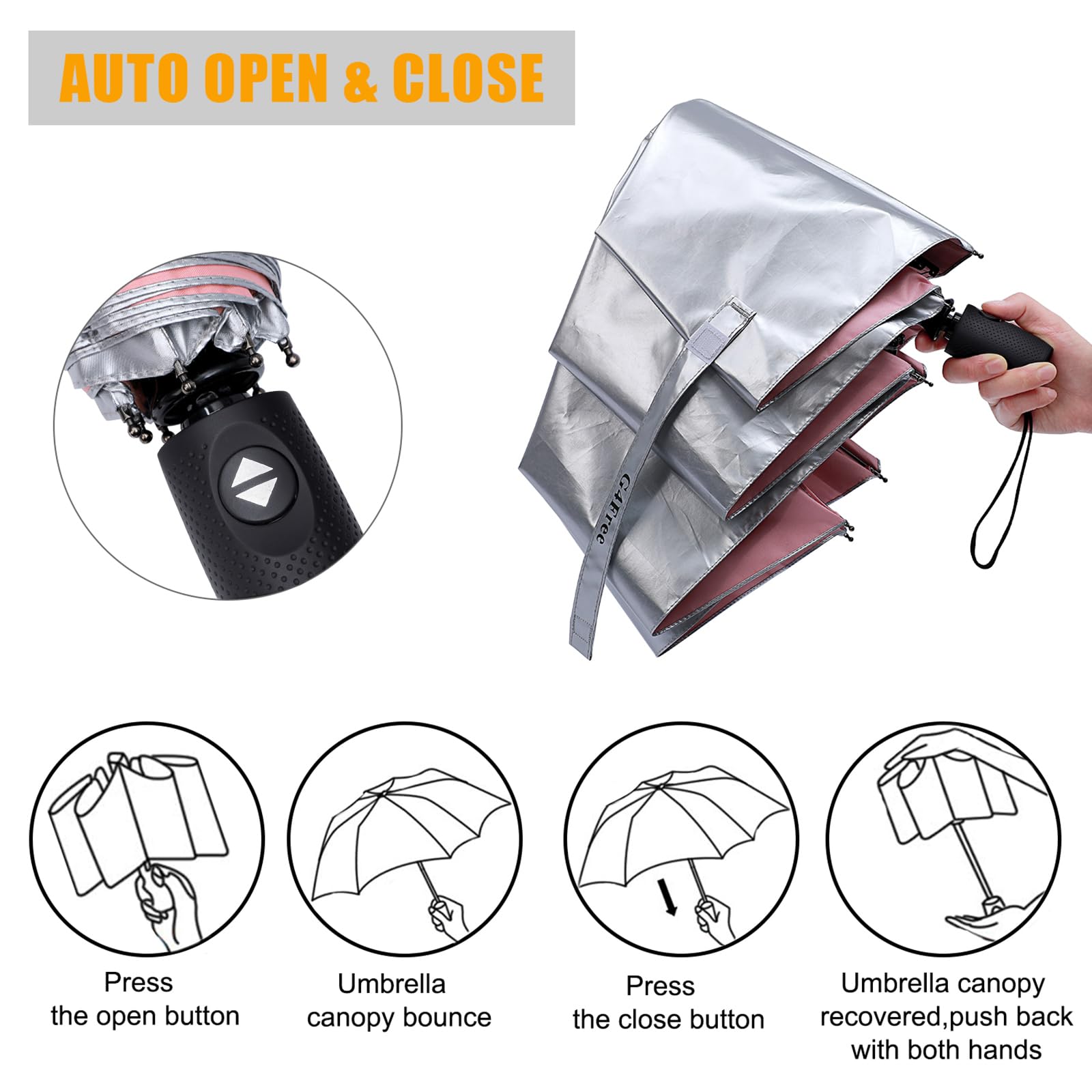 G4Free Upf 50+ Uv Protection Travel Umbrella 46 Inch Windproof Silver Coating Sun Blocking Umbrella(Silver/Pink)