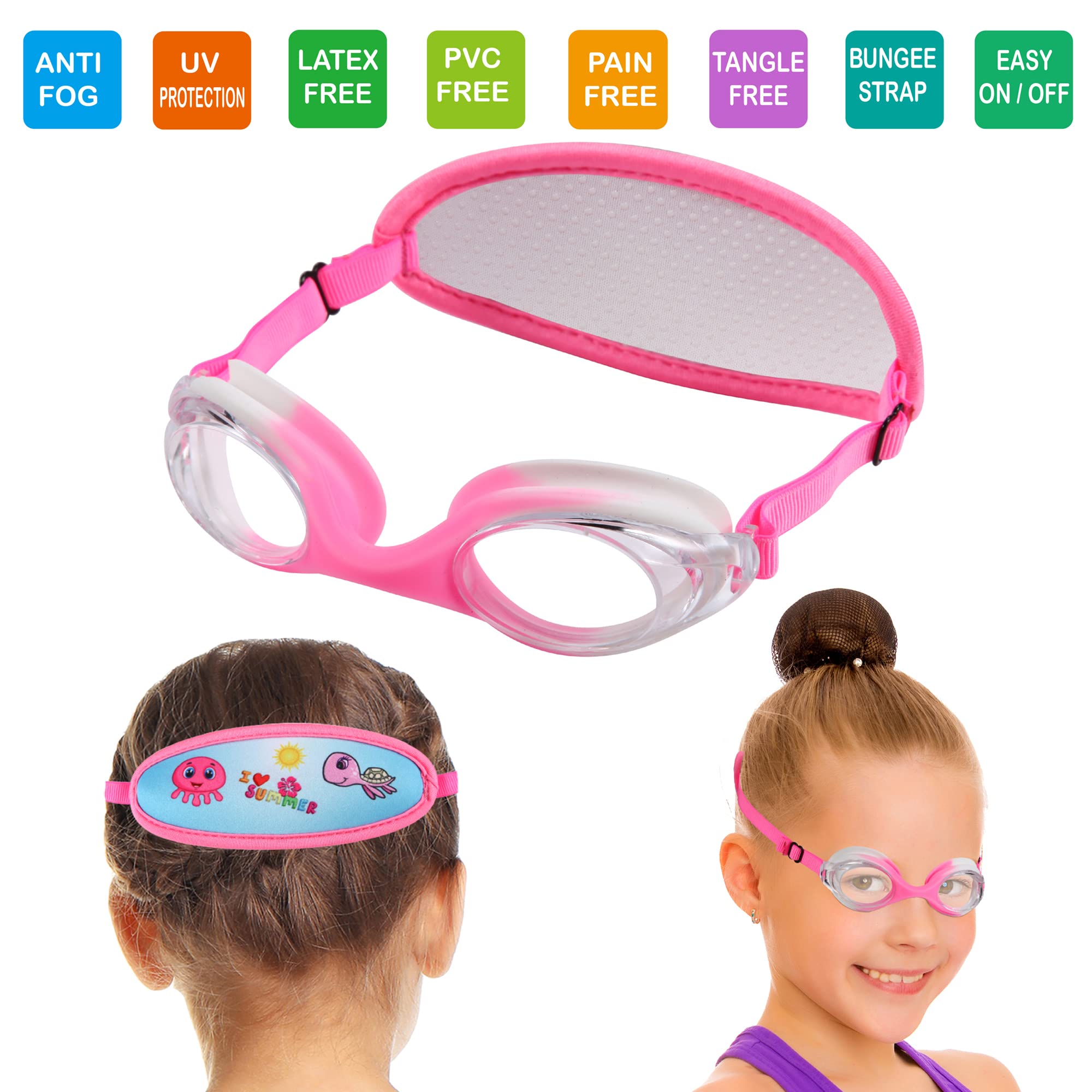 Ruigao Kids Swim Goggles Age 2-6, Toddler Goggles No Hair Pull,Child Goggles Padded Headband (1Pk Kids - Fun Sunmer)