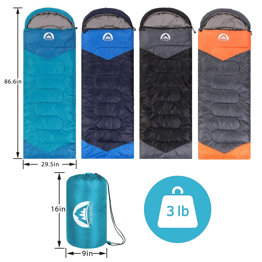 Swtmerry Sleeping Bag 3 Seasons (Summer, Spring, Fall) Warm & Cool Weather - Lightweight,Waterproof Indoor & Outdoor Use For Cam