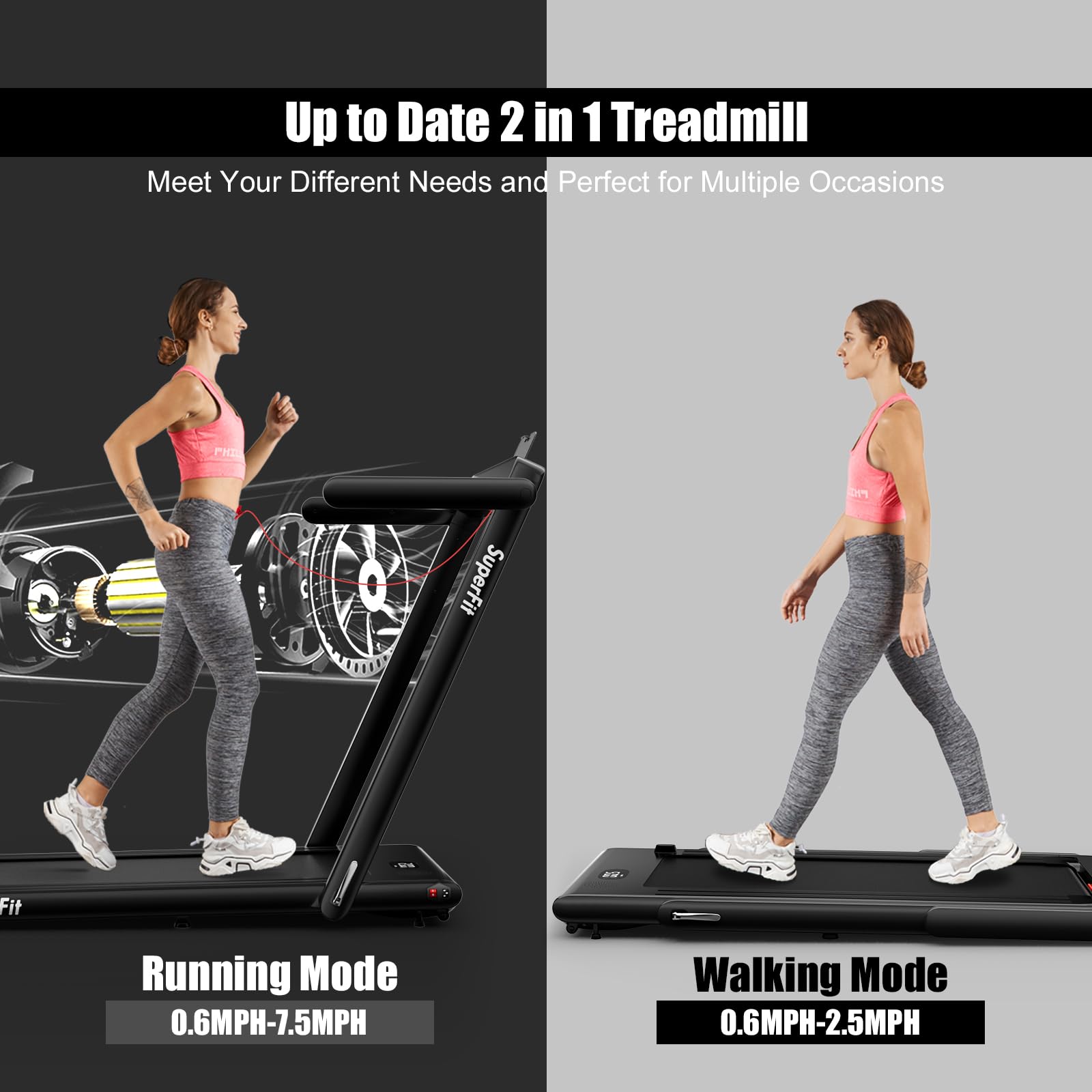 Goplus 2 In 1 Folding, Superfit Under Desk Electric Treadmill, 2.25Hp Installation-Free With Blue Tooth Speaker, Remote Control,