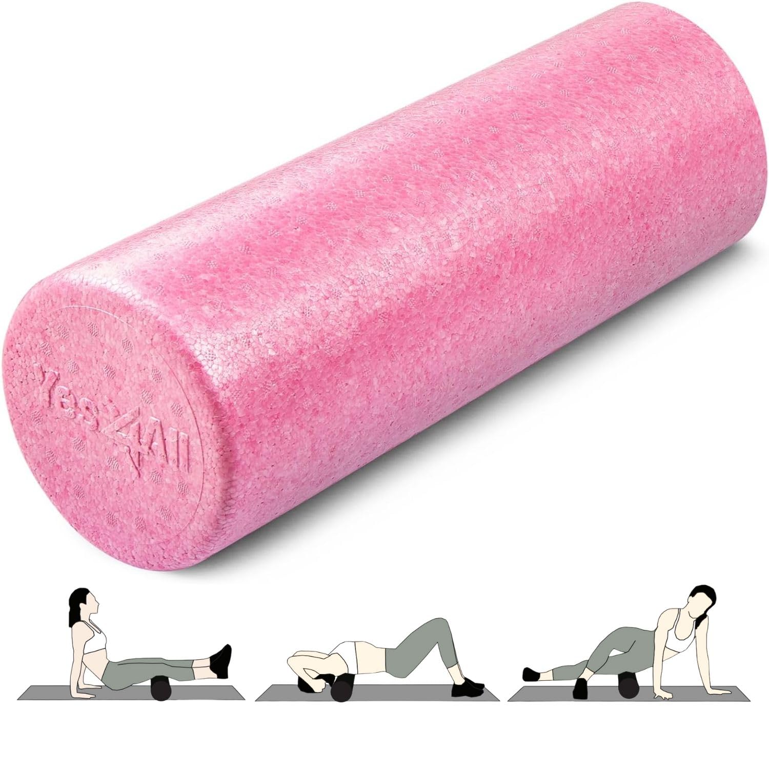 Yes4All High Density Foam Roller For Back, Variety Of Sizes & Colors For Yoga, Pilates - Fuschia Rose - 18 Inches