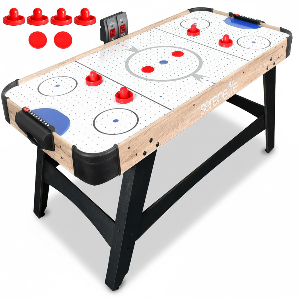 SereneLife 58 Air Hockey Game Table, w/ Built-in Score Tracker & Puck Dispenser, Digital LED Scoreboard & Accessories