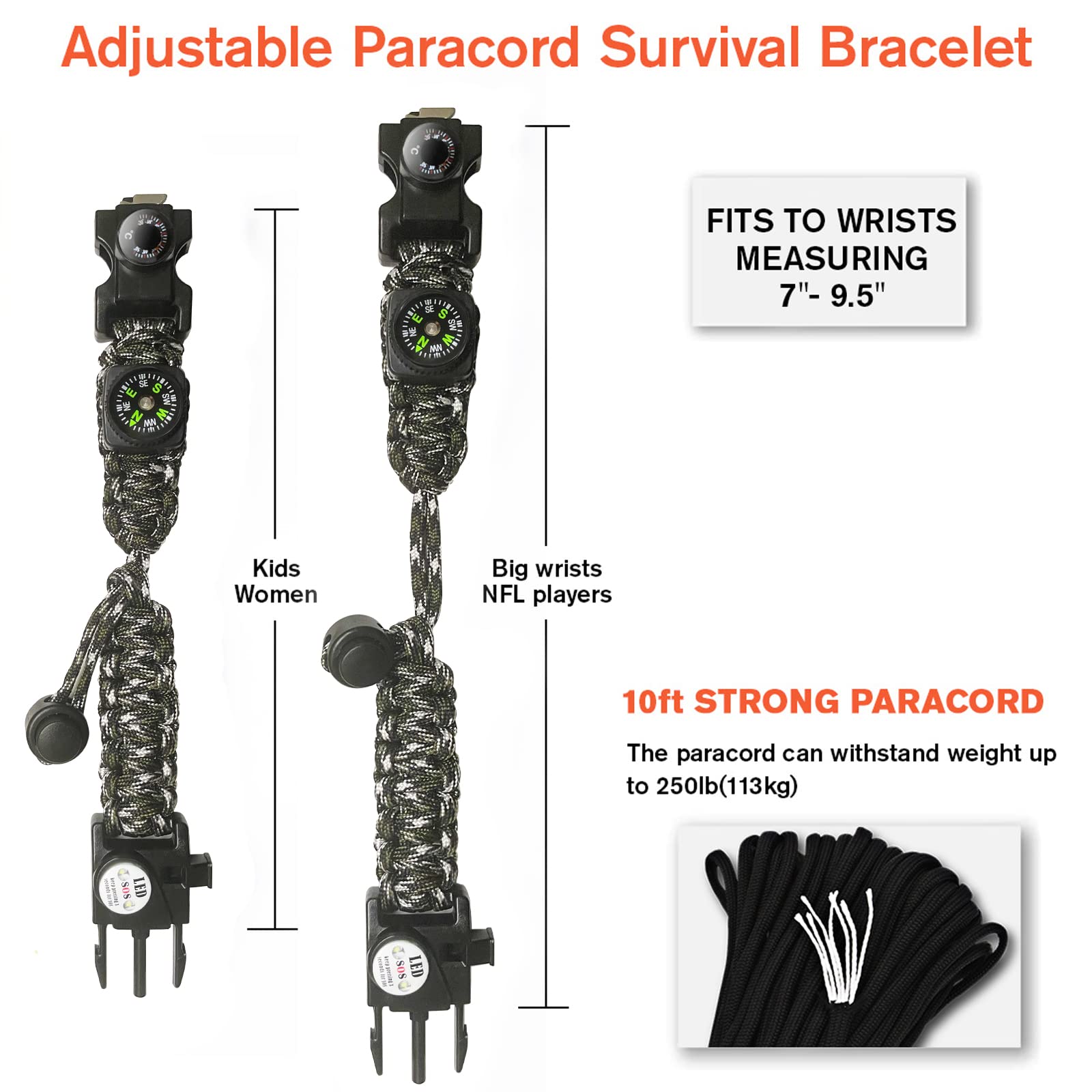 Nvioasport 20 In 1 Paracord Bracelet, Survival Whistle, Perfect For Camping, Hiking,Survival Bracelet