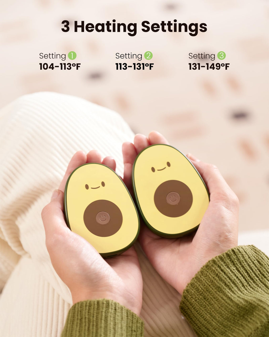 Gaiatop Hand Warmers Rechargeable 2 Pack, 4000 Mah Battery Avocados-Shaped Electric Hand Warmer With 2 Pcs Usb Cable, Reusable P