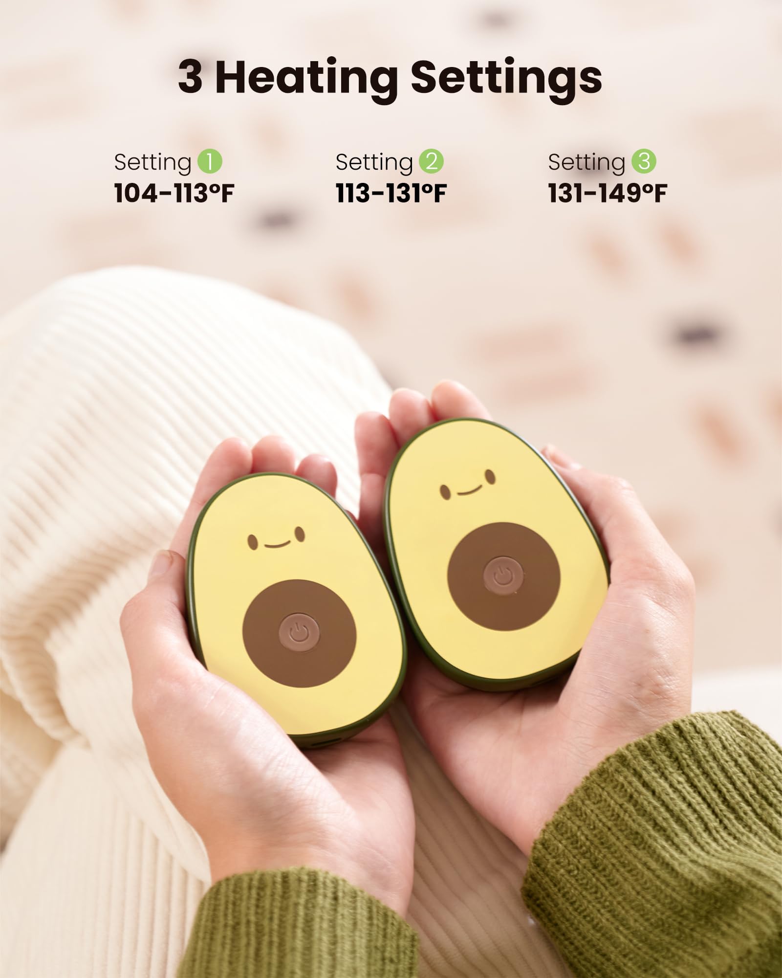 Gaiatop Hand Warmers Rechargeable 2 Pack, 4000 Mah Battery Avocados-Shaped Electric Hand Warmer With 2 Pcs Usb Cable, Reusable P