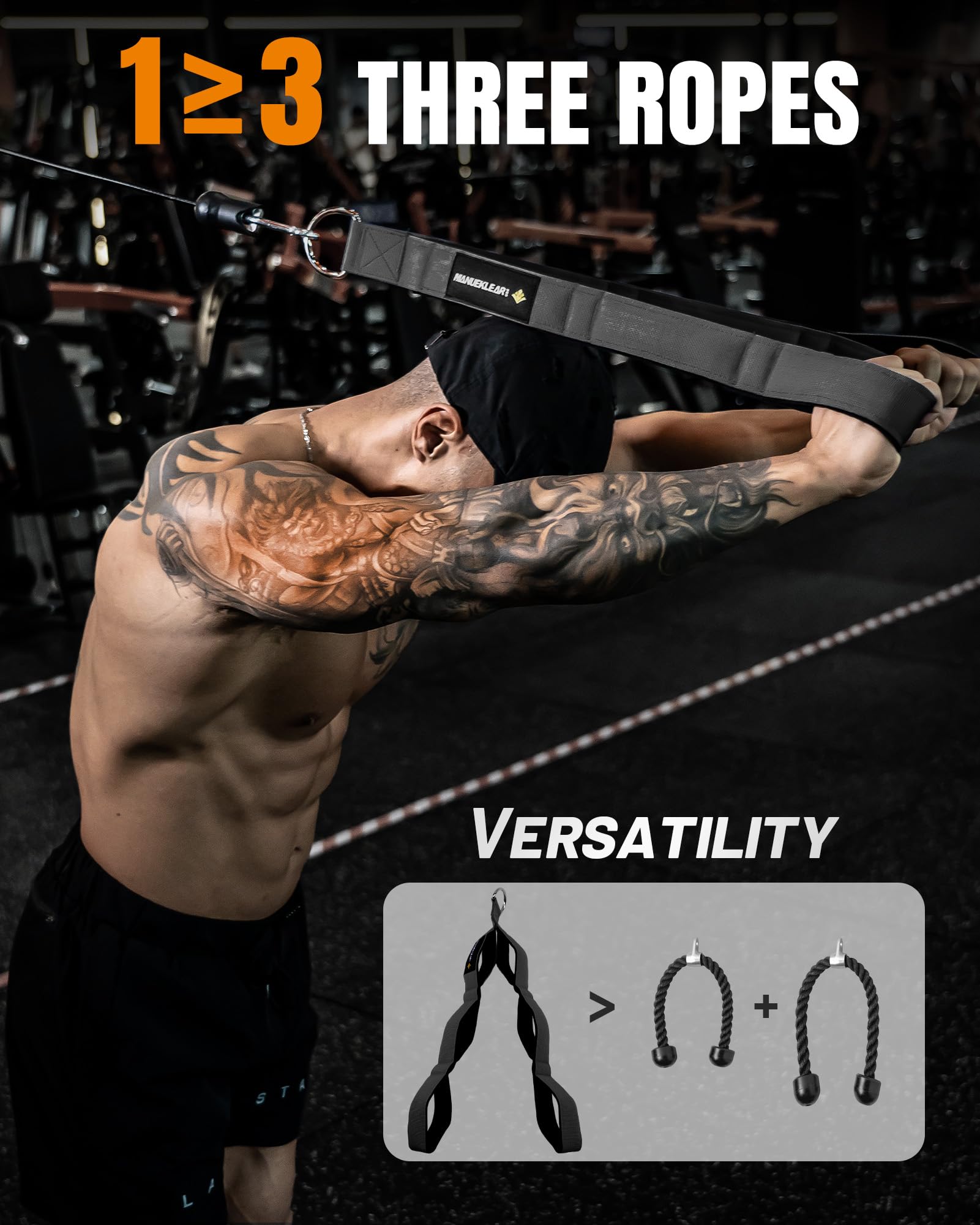 MANUEKLEAR Tricep Rope Cable Attachment Handles, Greater Range of Motion, Tricep Pull Down Rope for Push Downs, Crunches, Facepu