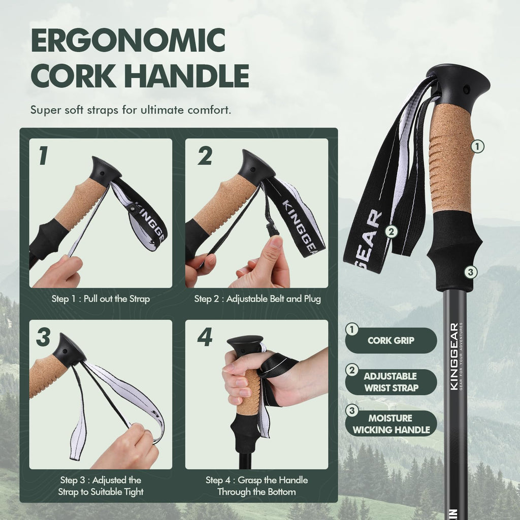 Kinggear Walking Stick, Lightweight 7075 Aluminum Adjustable Hiking Poles, Trekking Poles With Flip Lock, Retractable, Natural A