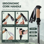 Kinggear Walking Stick, Lightweight 7075 Aluminum Adjustable Hiking Poles, Trekking Poles With Flip Lock, Retractable, Natural A