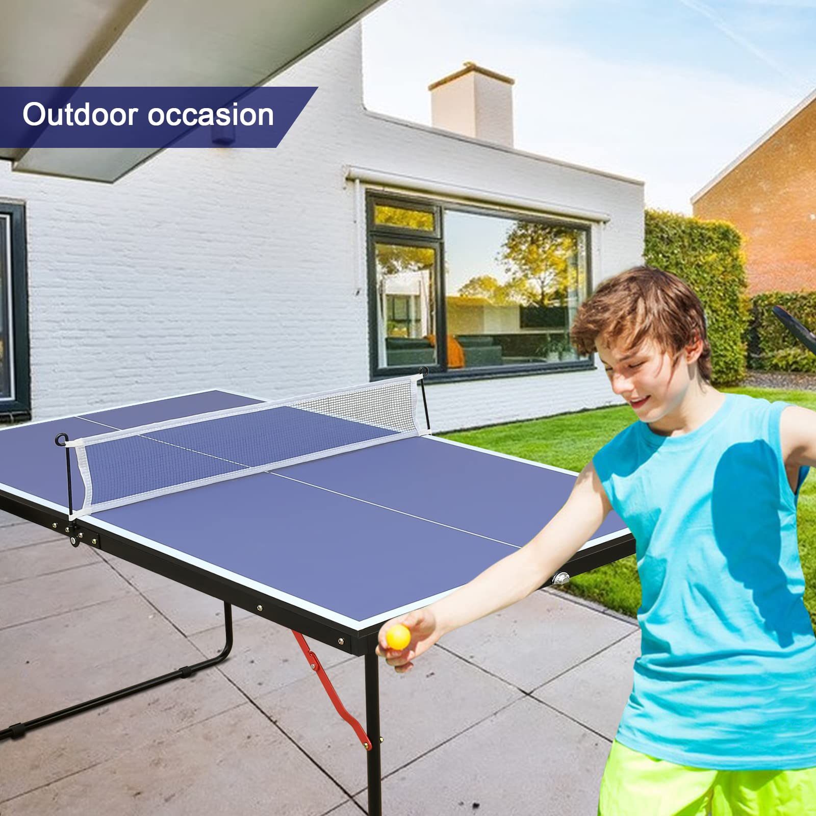 Hookung Table Tennis Table Ping-Pong Tables Set - 100 Preassembled Foldable & Portable Ping Pong Family Game Tables For Outdoor