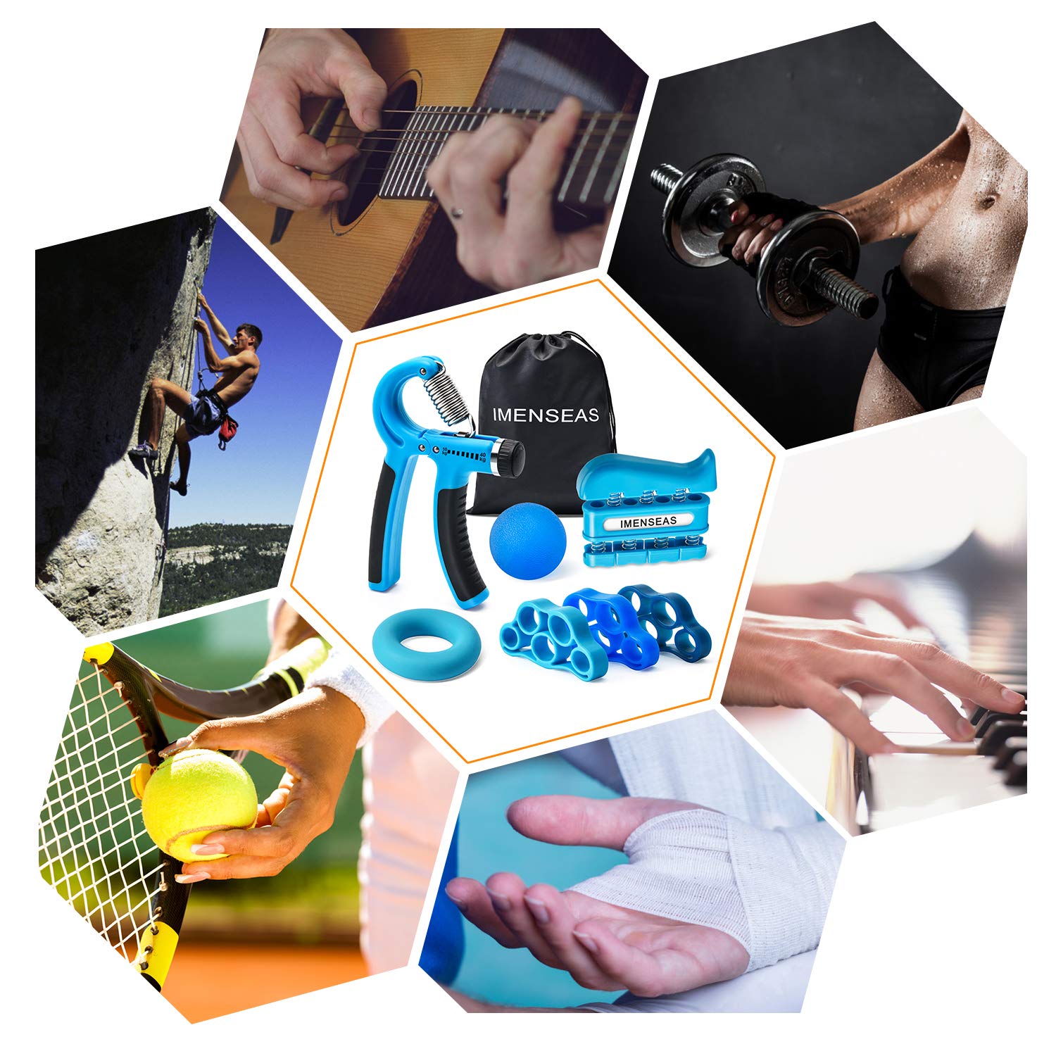 Imenseas Hand Grip Strengthener 7 Pack Adjustable Hand Gripper Finger Stretcher Resistance Extensor Bands Finger Exerciser Grip