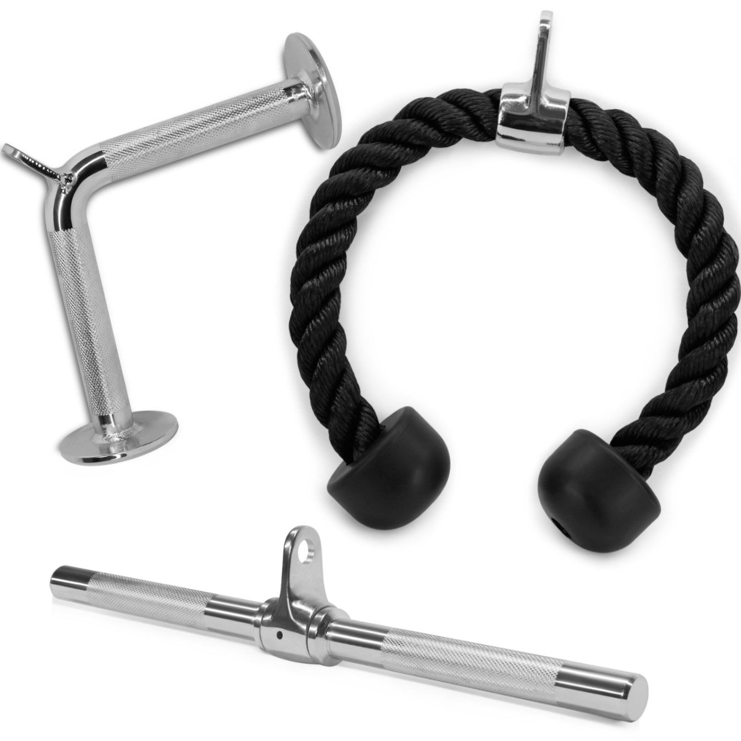 Yes4All Combo Tricep Rope, V-Shaped Bar & Revolving / Rotating Straight Bar - V-Shaped Press Down Bar - Tricep Rope Pull Down - 