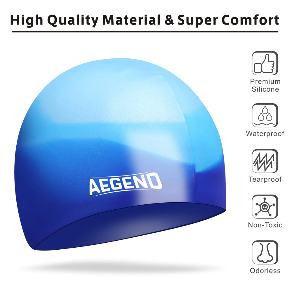 Aegend Kids Swim Cap (Age 4-8), 2 Pack, Blue & Pink