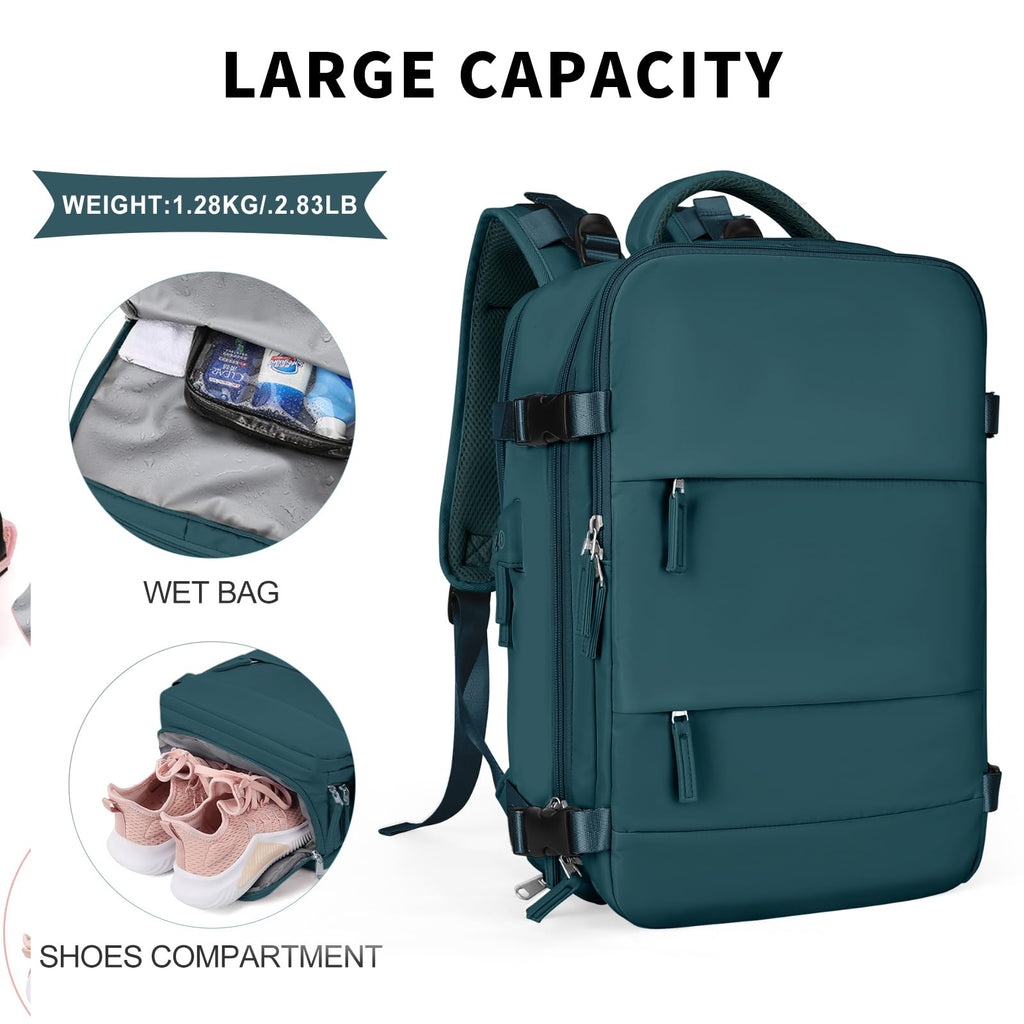 Coowoz Large Travel Backpack For Women Men,Carry On Flight Approved,Hiking Waterproof Outdoor Sports Rucksack Casual Daypack Fit