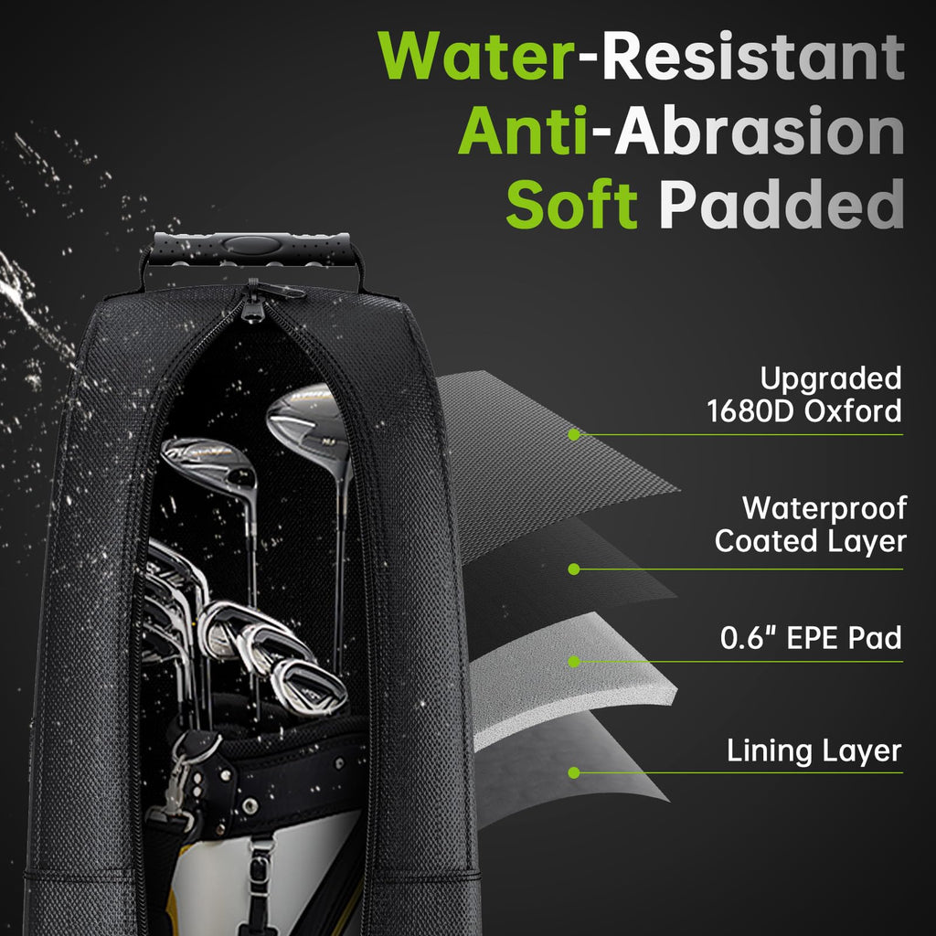 Apty Padded Golf Club Travel Bag With Wheels, Golf Luggage Case Cover For Airline - With Adjustable Support Rod, Luggage Lock, W