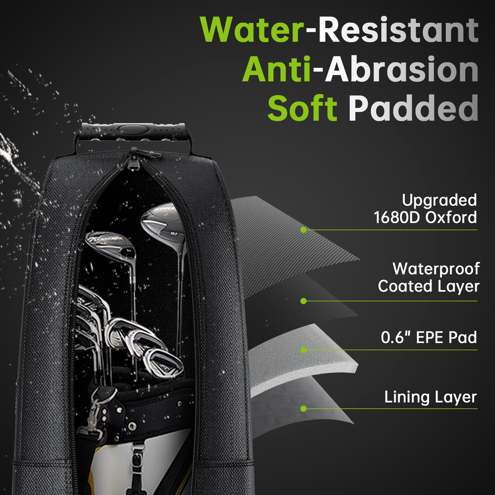Apty Padded Golf Club Travel Bag With Wheels, Golf Luggage Case Cover For Airline - With Adjustable Support Rod, Luggage Lock, W