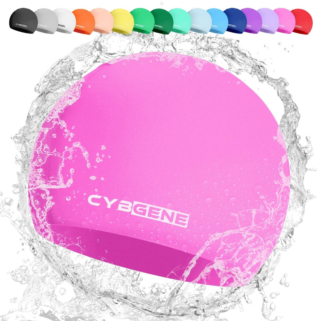 Cybgene Silicone Swim Cap, Unisex Swimming Cap For Women And Men, Bathing Cap Ideal For Short Medium Long Hair-Rose Pink